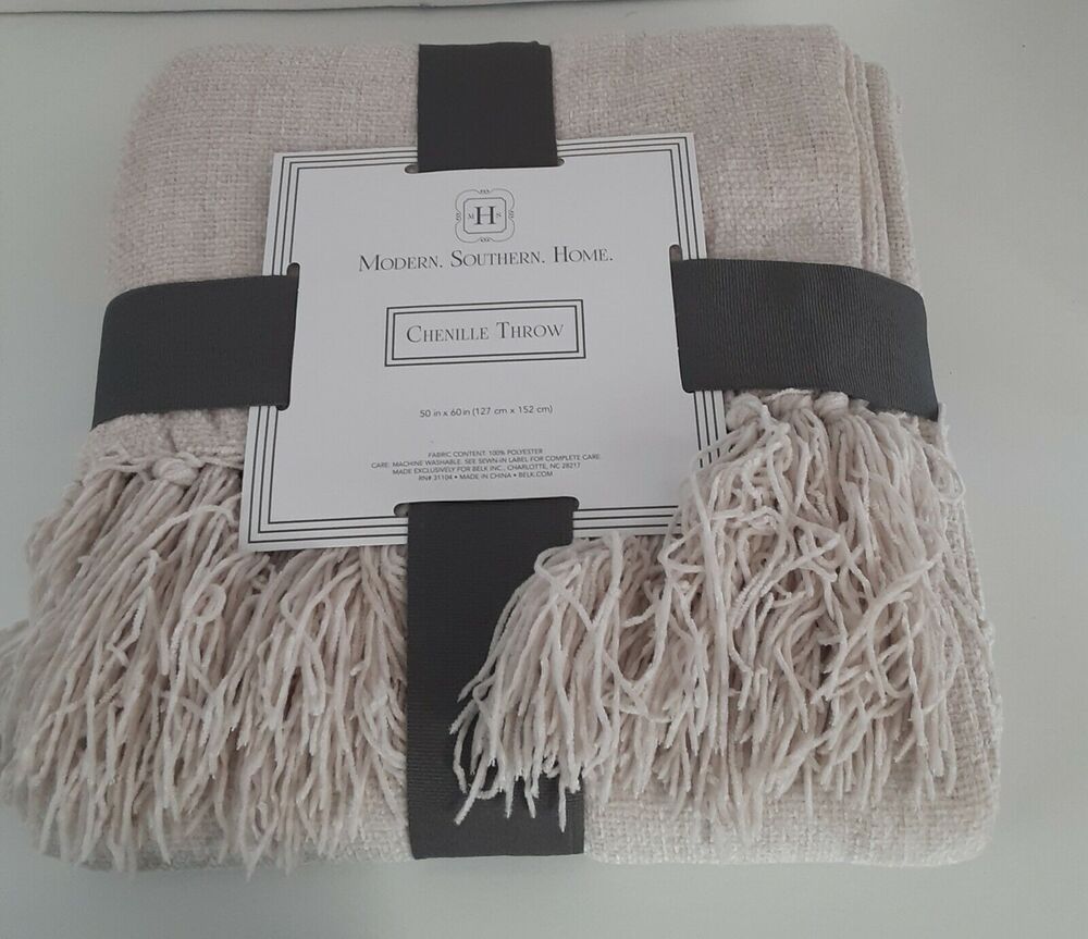 Modern Southern Home NWT Chenille Throw Almond Monochromatic